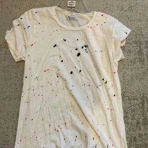 Michael Lauren white cotton splatter paint t-shirt